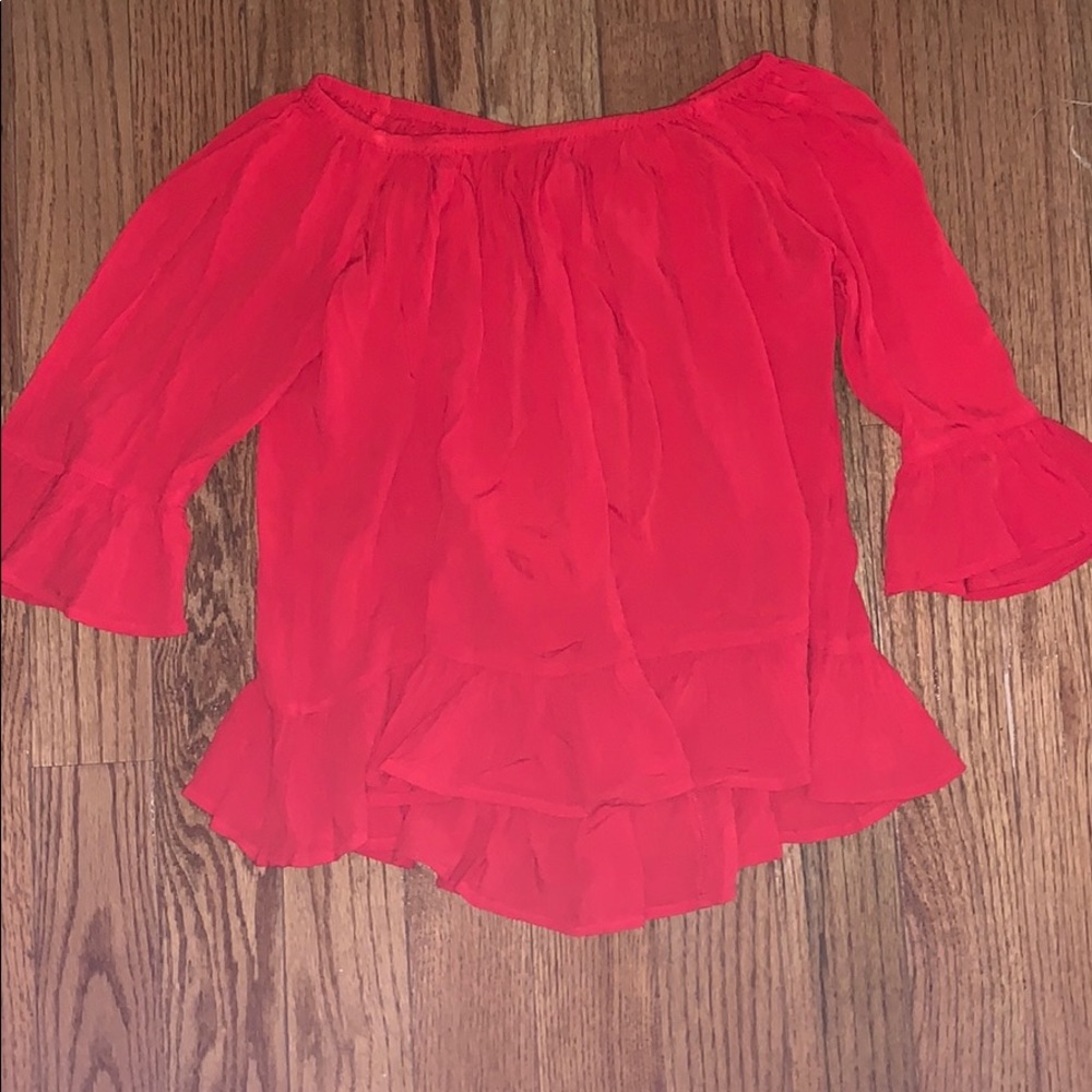 red off the shoulder top